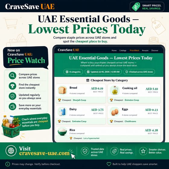 CraveSave UAE Price Watch — cheapest UAE store for essential groceries